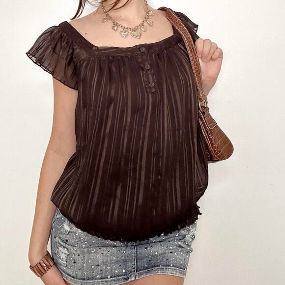 Y2k brown striped bcx square neck top - Picture 2 of 7